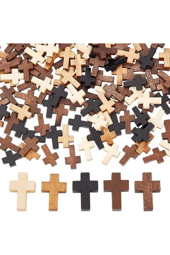 200Pcs Wood Charms Pocket Crosses 0.87x0.55 inch Small Wooden Charm Pendants Christmas Wood Craft Crosses Easter Holiday Mini Crucifix Pendants for Jewelry Making DIY Supplies