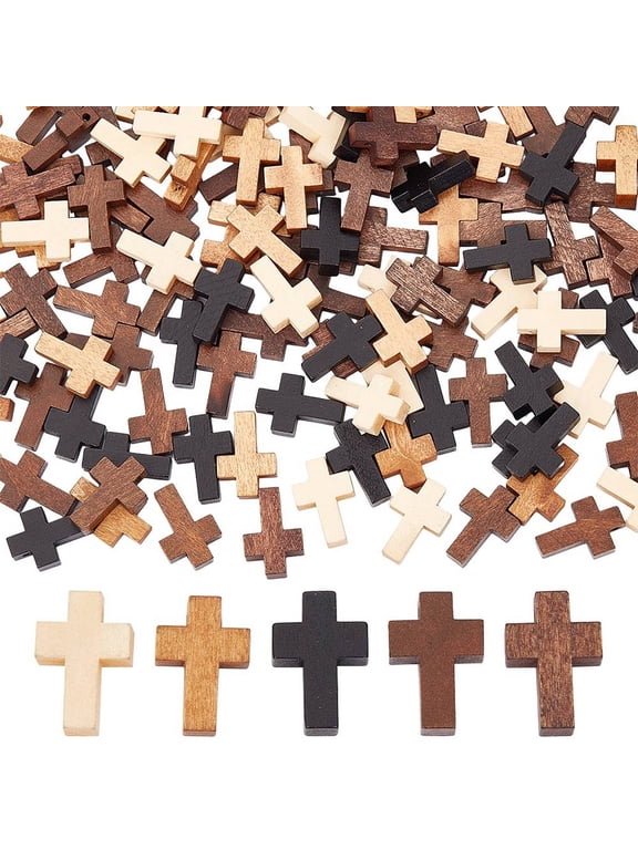 200Pcs Wood Charms Pocket Crosses 0.87x0.55 inch Small Wooden Charm Pendants Christmas Wood Craft Crosses Easter Holiday Mini