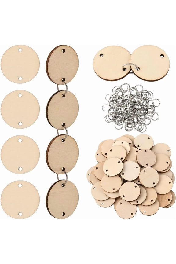 200Pcs Wooden Circle Discs Wood Round Tags with Holes Stainless Steel Open Jump Ring Mini Unfinished Wood Links Birthday Board Tag for Homemade DIY Gifts Arts Crafts Decor Supplies Adult