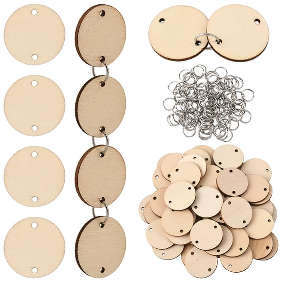 200Pcs Wooden Circle Discs Wood Round Tags with Holes Stainless Steel Open Jump Ring Mini Unfinished Wood Links Birthday Board Tag for Homemade DIY Gifts Arts Crafts Decor Supplies Adult DIY