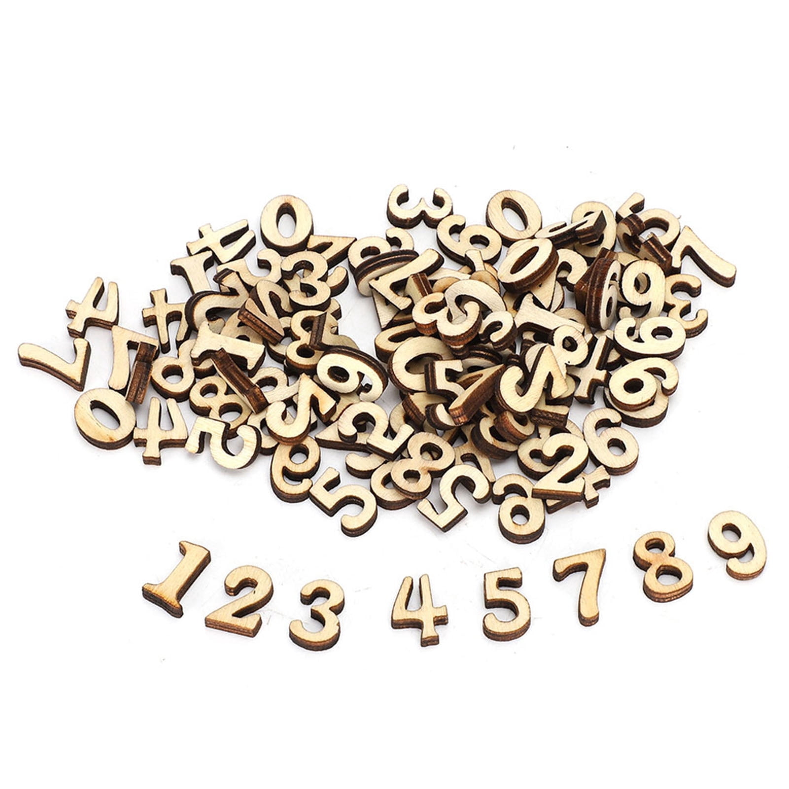 200Pcs Wooden Number Unfinished Wood Craft Numbers, DIY Log Wood Sheet ...