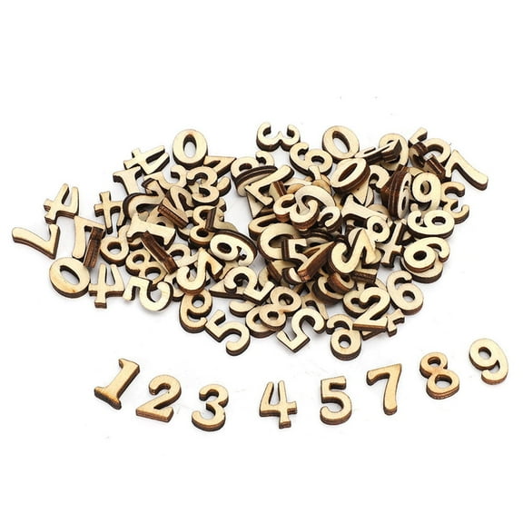 200Pcs Wooden Number Unfinished Wood Craft Numbers, DIY Log Wood Sheet Children Educational Decor for 0-9 Mixed Numbers for DIY Crafts,Wooden Clock Numbers for Scrapbooking Party Favors