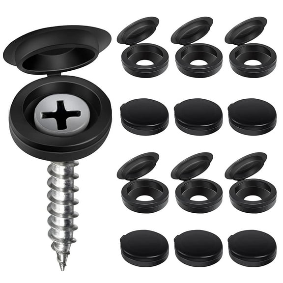 200Ps Screw Caps, Trianu Plastic Hinged Screw Cover Caps, Folding Screw Cover Cap, Snap Washer Covers Flip Tops for Covering Screw Heads, Screw Protection, Black