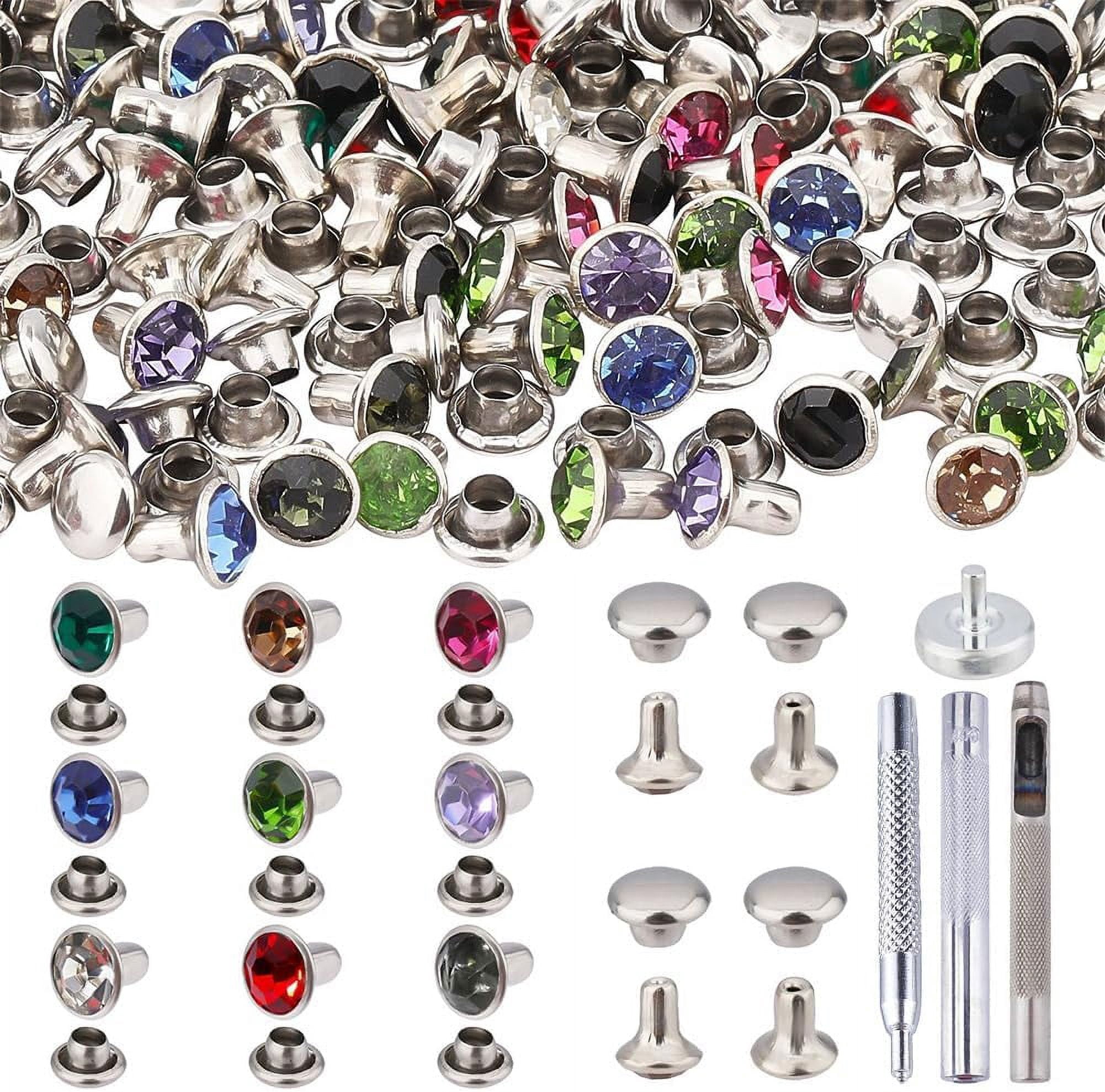 Colorful Rivet 200Sets Rhinestone Rivets Brass Crystal Rivets Studs with Pieces ...