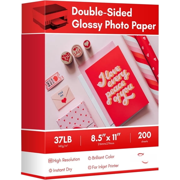 200Sheets Inkjet Glossy Double Sided Brochure Paper 37LB 140gsm Bulk Package Thin Double Sided Glossy Photo Paper for Magazine, Flyer, Presentation, Program,Calendar