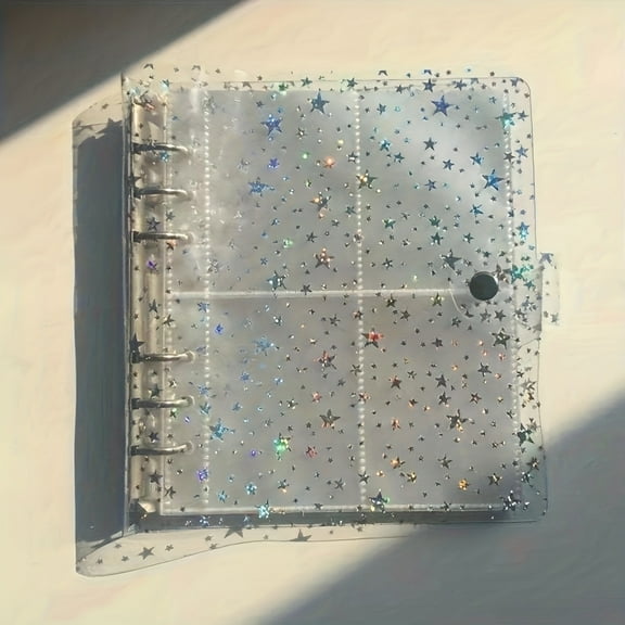 200Slot Ring Binder Clear Photo Album with Silver Star Patterns on Cover, Transparent Scrapbook for Scrapbooking, Trading Cards, Sticker Organizer with Sturdy Binding, Sticker Binder, Sticker Storage