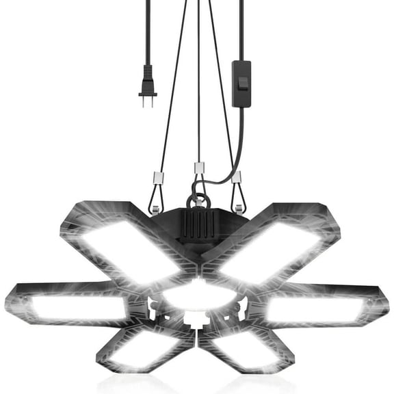 200W 20000-Lumens LED Shop Light with 6 Adjustable Panels On/Off Switch 6500 K Plug-in Garage Light with 9.84 ft. Cord