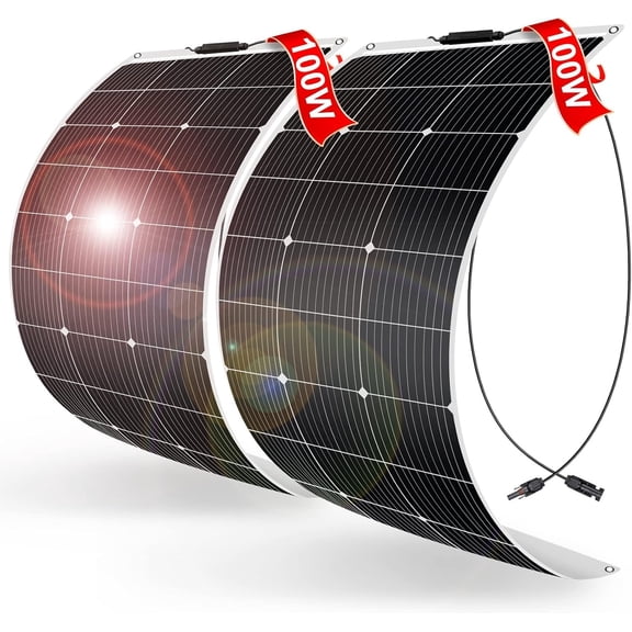 200W (2x100W) Flexible Solar Panels 18V Monocrystalline for 12V , Semi-Flexible ETFE with MC4, Series/Parallel for RV Boat Camper Van Off-Grid Use