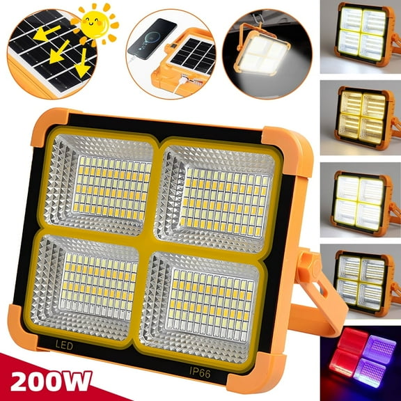200W 4-Panel Solar Camp Light - 4-5Hrs Runtime, Compact Portable Outdoor Solar Lantern for Camping, Hiking, Emergencies