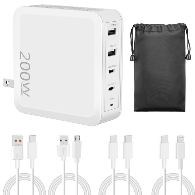 200W 4-Port Fast Charger 85W USB C Charging Adapter 3.1A Dual USB Wall Charger Compatible with , iPad Pro, iPhone, Samsung Galaxy,Include 4 Pack Charge Cable（6.6ft）