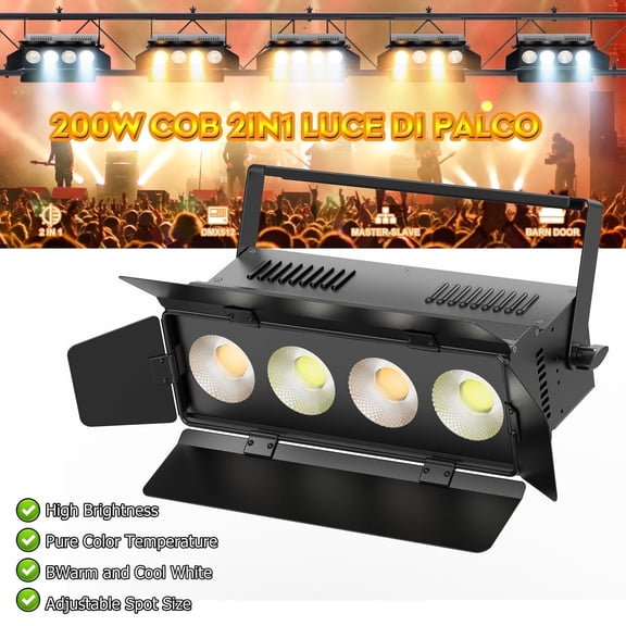 200W COB 2 IN 1 LED Par Light Spotlights with Barn Doors, Warm & Cold White Par Lights Stage Lights DMX512 Sound Activated DJ Lights for Stage, Party, Concert, Church, Wedding, Theater