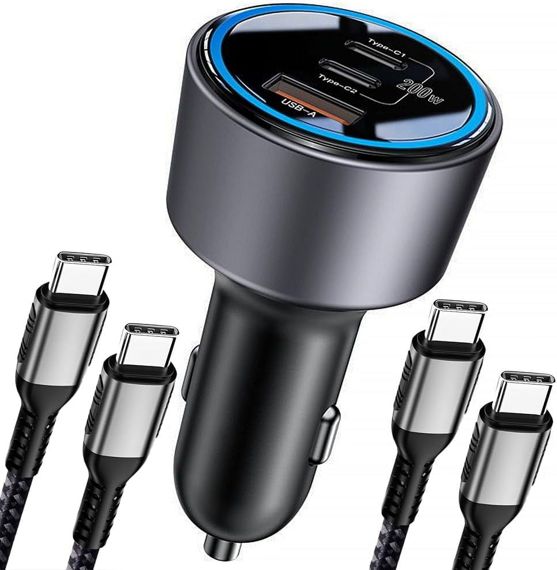 200W Car Charger, USB C Car Charger PD3.0 QC4.0 PPS Fast Charging Car Adapter with 2 100W USB C Cable 3 Port Type C Cigarette Lighter for Dell XPS, MacBook, iPhone 16 15 14, Galaxy S24 Ultra