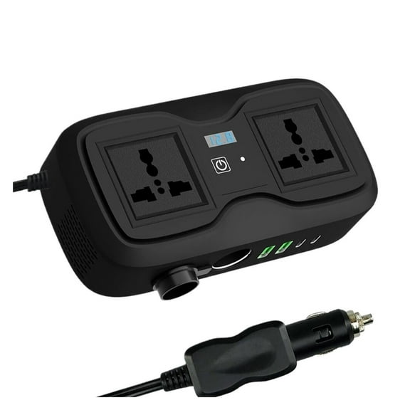 200W Car Inverter Auto Adapter Converter DC 12V to AC With Smart Real Time Led Digital Display Dual Universal Socket ,Easy to Use