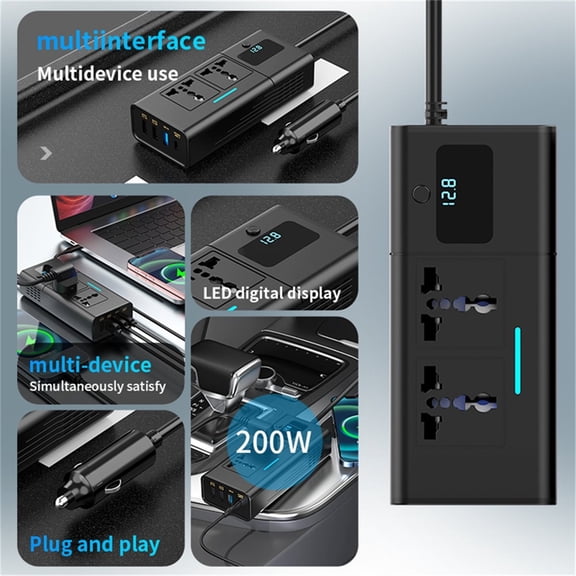 200W Car Inverter DC 12V to AC 220V Inverter PD QC3.0 4USB Ports Dual Car Power Inverter Adapter