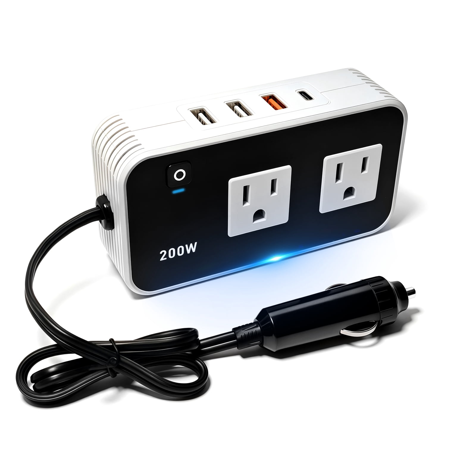 200W Car Power Inverter 12V to 110V for Vehicles, Car Plug Adapter Outlet  with 4 USB Fast Charger, Car Charger Cigarette Lighter Adapter for Phone,  