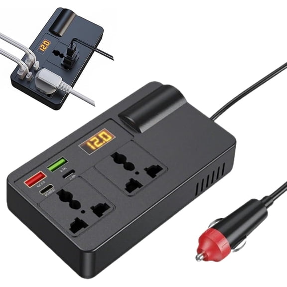 200W Car Power Inverter with 2 AC Outlets, 110V Converter for Laptop & CPAP, DC 12V/24V to AC Outlet with USB-C PD/QC 3.0, Digital Display for Road Trips, Camping, Trucks & Emergency PowerM