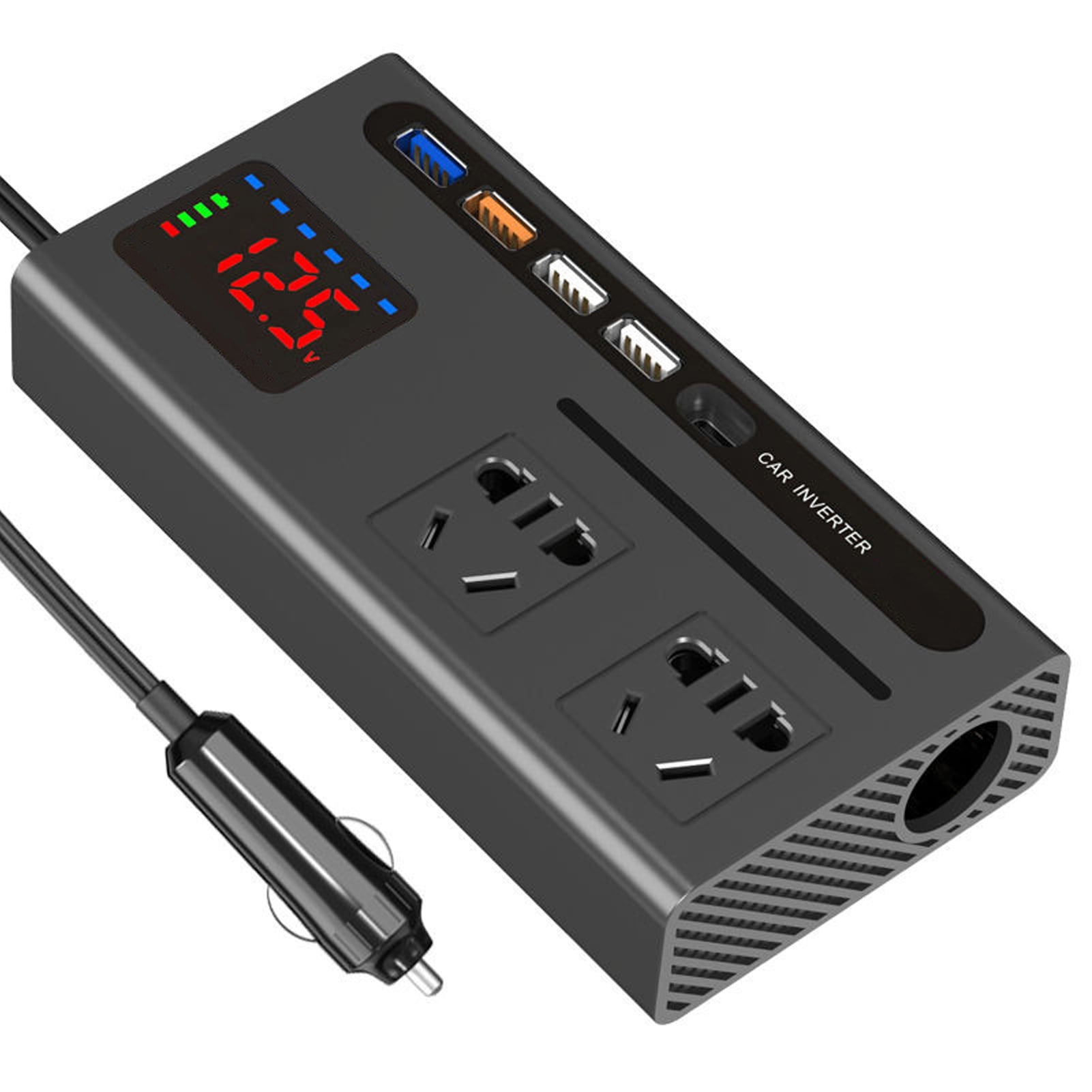 200W Car Power Inverter Car Plug Adapter Outlet Charger DC 12V 24V to 110V 220V Car Inverter with 4 USB and 1 Type C Ports Walmart Business Supplies