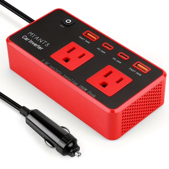 200W Car Power Inverter - DC 12V to 110V AC Converter, Dual USB-A (QC 3.0) & USB-C (PD 24W) Fast Charging, Car Plug Adapter for Laptop/Phone/Tablet/Road Trip/Camping