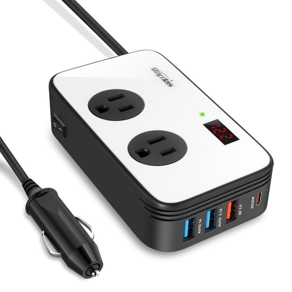 200W Car Power Inverter DC 12V to AC 110V Car Charger Adapter with PD 25W USB-C, QC3.0 and Dual USB Ports