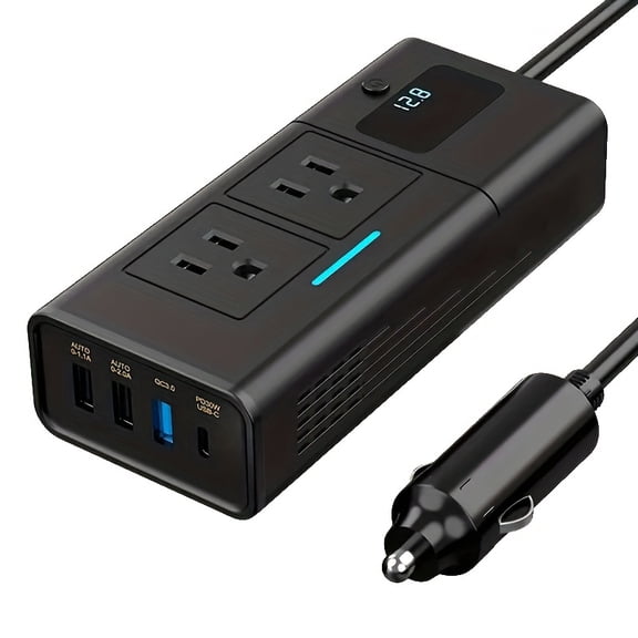 200W Car Power Inverter Newly Car Plug Adapter Outlet Charger DC 12V To 110V Car Inverter With 1.2A&2A USB, 1 QC3.0 USB And 1 Type C Ports, Without Battery