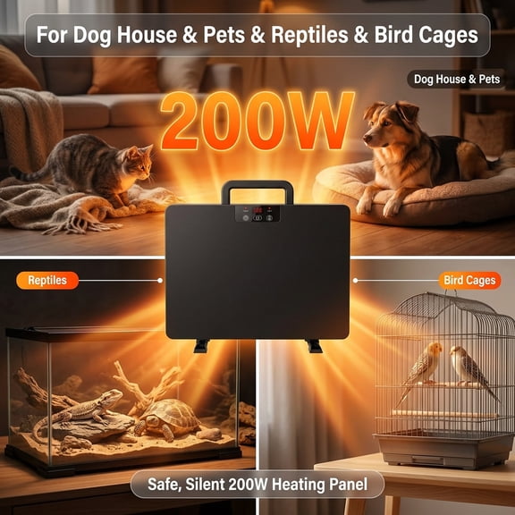 200W Chicken Coop Heater Digital Thermostat Timer Radiant Heat Panel Adjustable Temp Safe Flat Heating Plate Dog House Pet Bird Cage Brooder