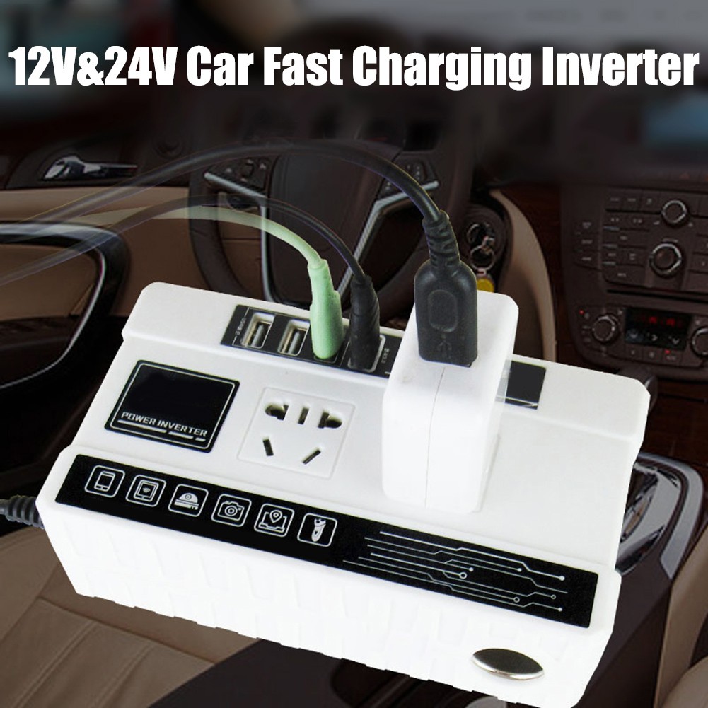 200W Converter Power Inverter DC 12V/24V To DC 110V/220V Invertor Ports Adapter