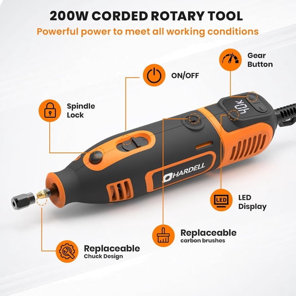 200W Corded Rotary Tool Kit with Fine Speed Control & Flex Shaft 8000-40000 RPM Digital Display, 155Pcs Accessories for Crafting, Cutting, , Polishing, Drilling, Carving, Projects