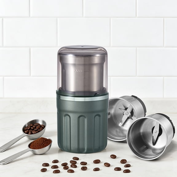 200W Electric Coffee Grinder, Wet & Dry Mill with 2 Stainless Steel Bowls, for Beans, Nuts, Spices & Garlic