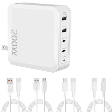 200W Fast USB C Charger Type C Charging Adapter Dual USB C Charger Block Compatible with iPad Pro, iPhone 15, 16,Samsung Galaxy and All USB C /Type C Devices, 6.6 FT Charging Cables