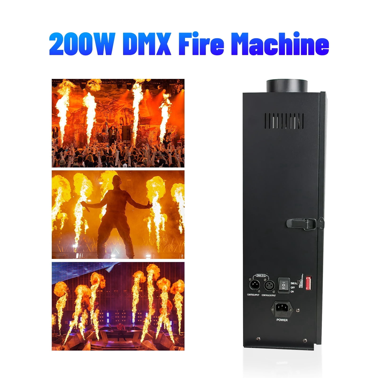 200W Fire Effect Machine,Hexagonal Flame Thrower Stage Effect DMX512, Professonal DJ Equipment for Party Bar Theater Nightclub