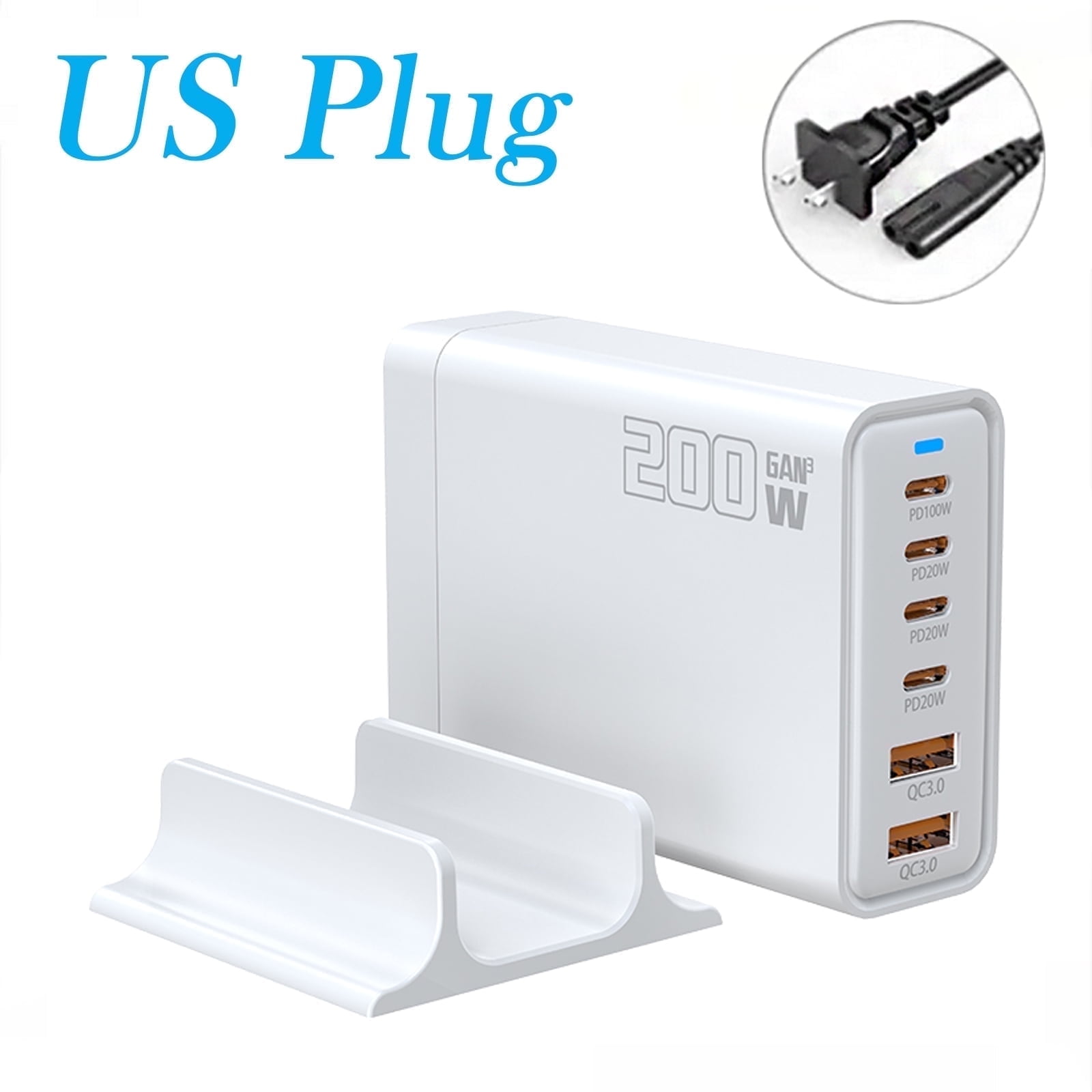 200W GaN 6-Port USB C Charging Station Hub with Holder, Fast Charger Block for MacBook Pro/Air, Dell, iPad, iPhone, Samsung Galaxy