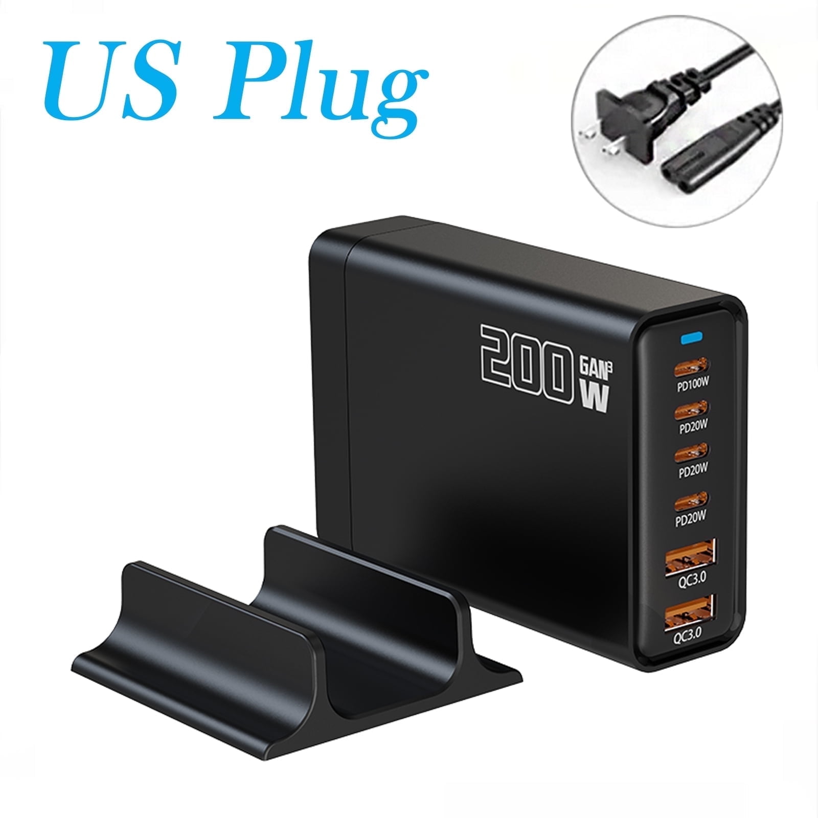 200W GaN 6-Port USB C Charging Station Hub with Holder, Fast Charger Block for MacBook Pro/Air, Dell, iPad, iPhone, Samsung Galaxy