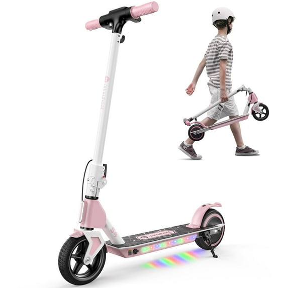 200W Kid Electric Scooter for Age 6-14 with 3 Speeds(5/8/12 Mph), LED Display, Colorful Lights, Gift for Kid, Pink