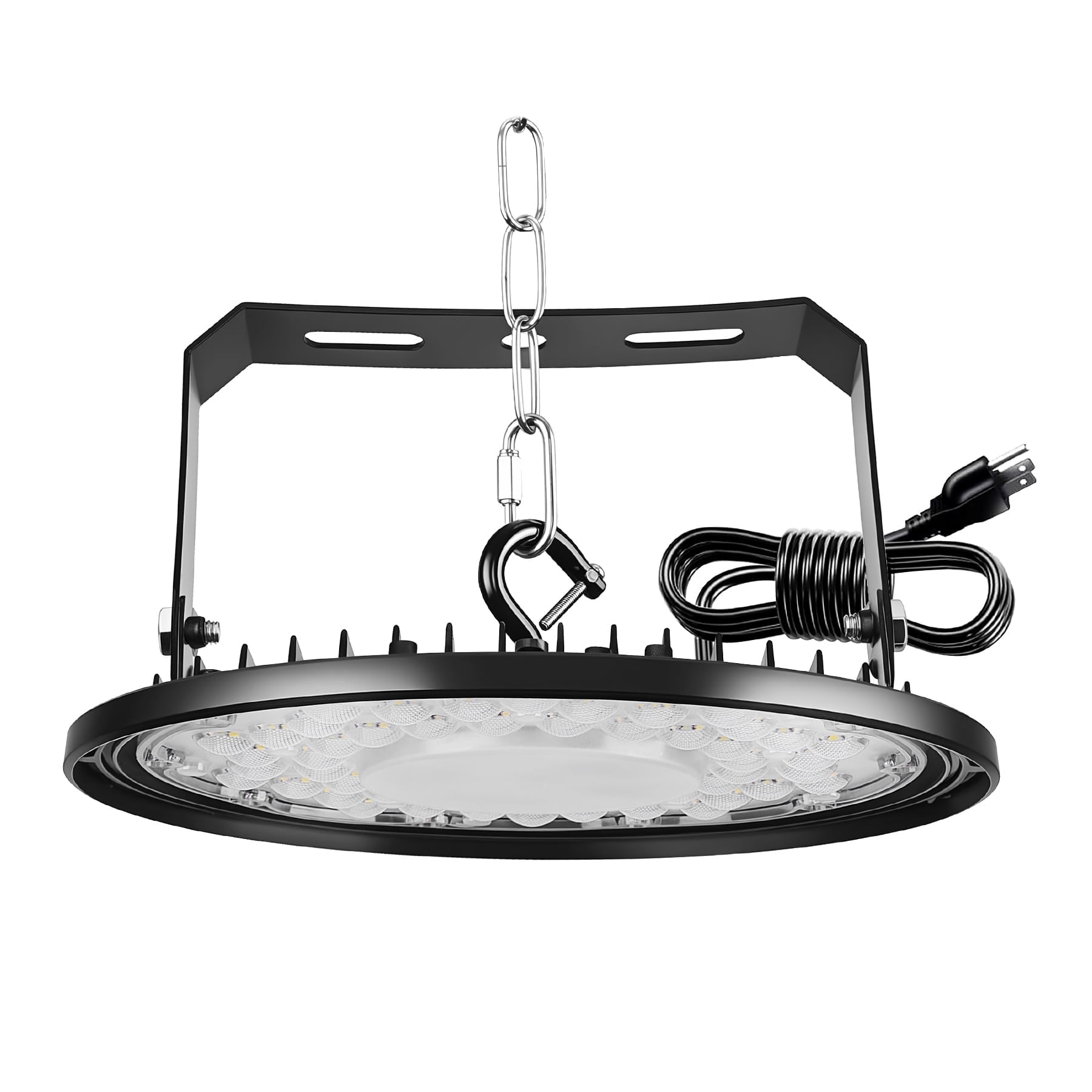 200W LED High Bay Light 34,000LM, 5000K Daylight UFO High Bay LED Shop Lights with Plug 5' Cable US Plug, U Bracket, IP65 Waterproof Lamp, 70000+ Hours Lifetime, Commercial Workshop Garage granary Li