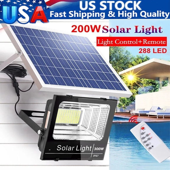 200W LED Solar Floodlight Street Lights Panel Outdoor Waterproof Remote Control