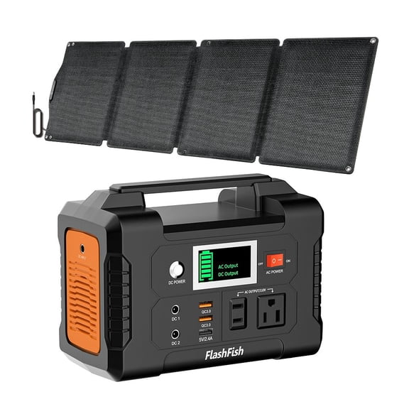 200W Portable Power Station with 60W Foldable ETFE Solar Panel | 40800mAh FlashFish Solar Generator for Camping, Travel, Home Backup, and Outdoor Devices