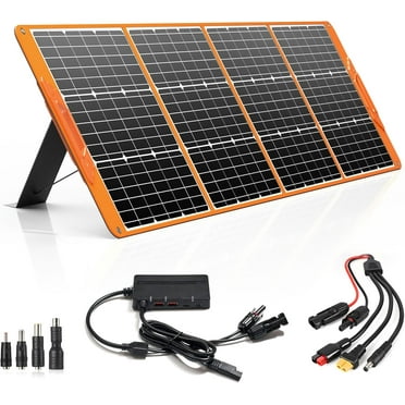 200W Portable Solar Panel for Power Station Generator, 18V Foldable Waterproof IP65 Solar Cell Charger with Adjustable Kickstands and MC-4 Cable for Laptop Outdoor Camping Boat Lawn Mower Van RV Trip
