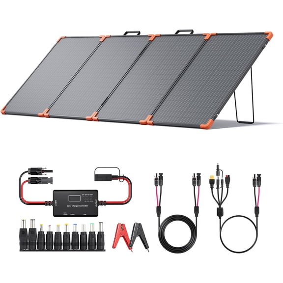 200W Portable Solar Panel (Tempered Glass),Heavy-Duty Foldable Mono Solar Charger for Jackery Explorer 1000 v2/EcoFlow Delta 2/Bluetti,IP67 Waterproof Off-Grid Power for RV Camping Home Backup