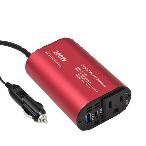 200W Power Inverter, 12V to AC Car Adapter, Cigarette Lighter Socket Converter for Phone and Laptop with USB Type-C Car Charger ,High-efficiency Conversion