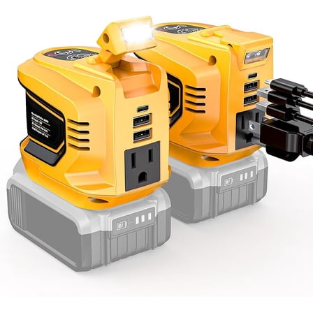 200W Power Inverter 2pcs Compatible with De*walt  DC 18V to AC 110-120V Battery Inverter, Portable Battery Adapter Phone Charger Converter with 2 USB & 1 Type-C & 1 AC Outlet (Tool Only)