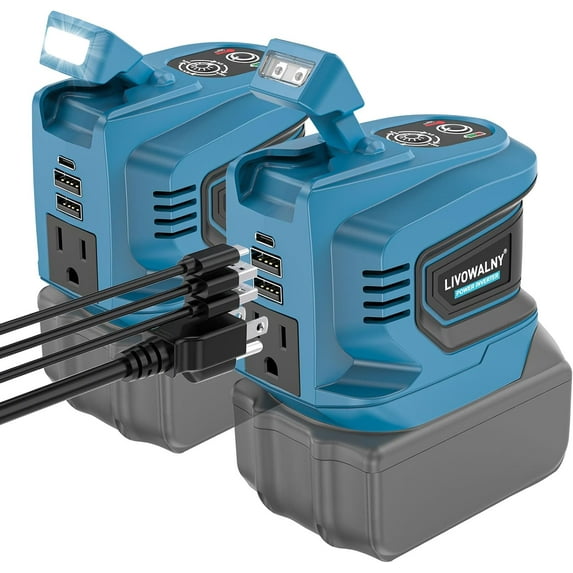 200W Power Inverter 2pcs Compatible with Ma*kita  DC 18V to AC 110-120V Battery Inverter, Portable Battery Adapter Phone Charger Converter with 2 USB & 1 Type-C & 1 AC Outlet (Tool Only)