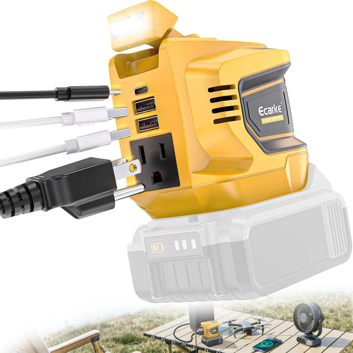 200W Power Inverter Compatible with 20V Battery, Real DC to AC 110V Battery Inverter, Portable Station Generator, Charger Adapter Powered Outlet 2 USB Ports &Type-C&AC
