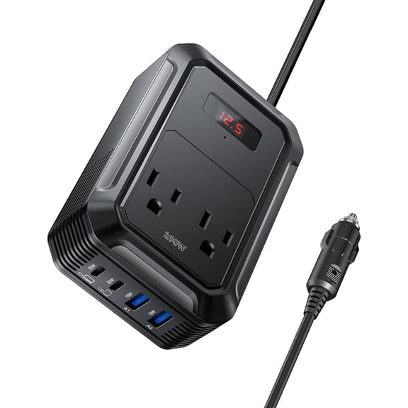 200W Power Inverter DC 12V to 110V AC Inverter with PD 65W/30W C & 2 QC 18W Ports & 2 AC Outlets, Plug Outlet for Laptop/Phone/Road Trip