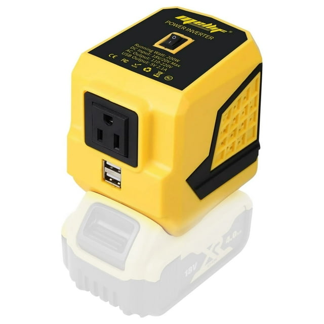 200W Power Inverter for Dewalt 20V MAX Battery with 1 AC Outlet &2 USB