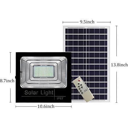 200W Solar Flood Light Outdoor Remote, IP67 Waterproof Solar Power Security Light Auto On/Off, Dusk to for Yard, Gazebo, Shed, Barn, Porch, , Garage, Garden