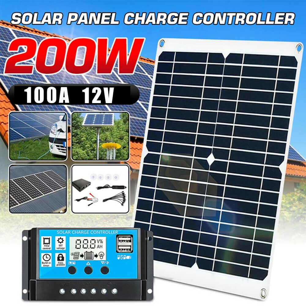 Panel Solar 200W De Kit 100A Controlador de Cargador Bateria Para Barco RV  ATV