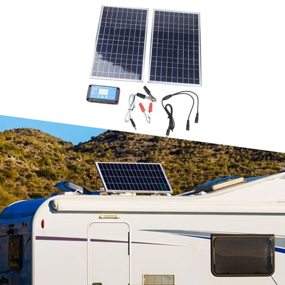 200W Solar Panel Kit 12V Trickle Charger Battery Maintainer With IP65 Waterproof For Car RV Boat Motorcycle Snowmobile Tractor Off-Grid Power Supply Black(Double)