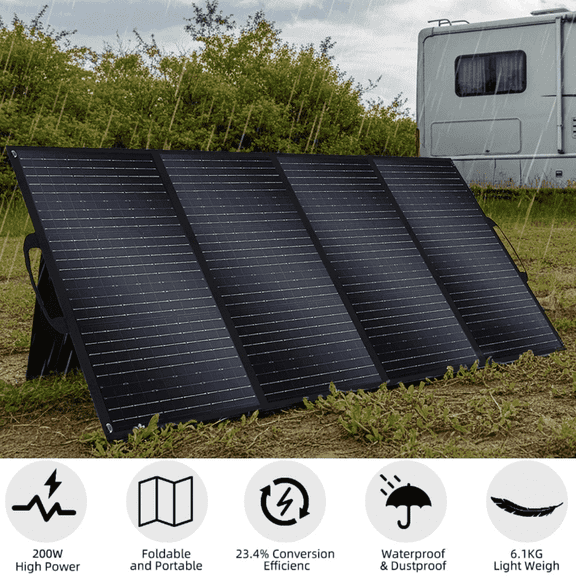 SolarPlay 200W Solar Panel with Adjustable Kickstands, Foldable IP65 Waterproof Solar Panel for Outdoor Home Power Backup, RV, Camping, Blackout