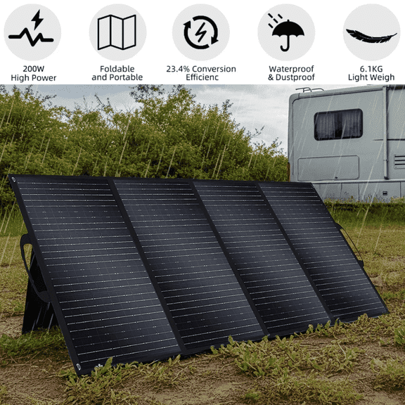 SolarPlay 200W Foldable Solar Panel High Efficiency Portable Charger IP65 Waterproof Backup Power Supply with Kickstand for Camping Emergency RV Outdoor Use