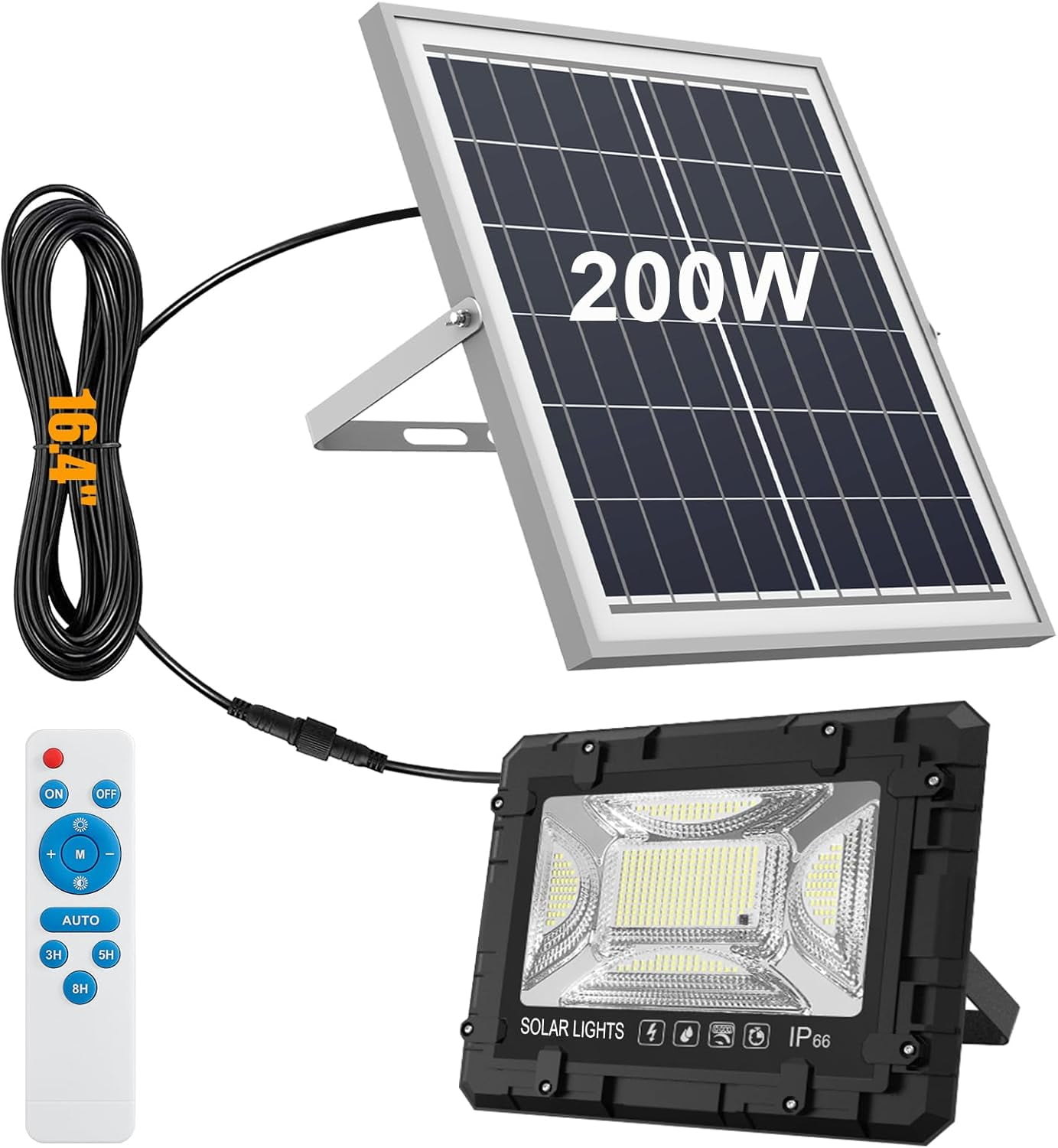 Outdoor Solar Flood Lights With Motion Sensor - 150 LED, 7000K, 16ft Cable, IP65 Waterproof For Yard Security